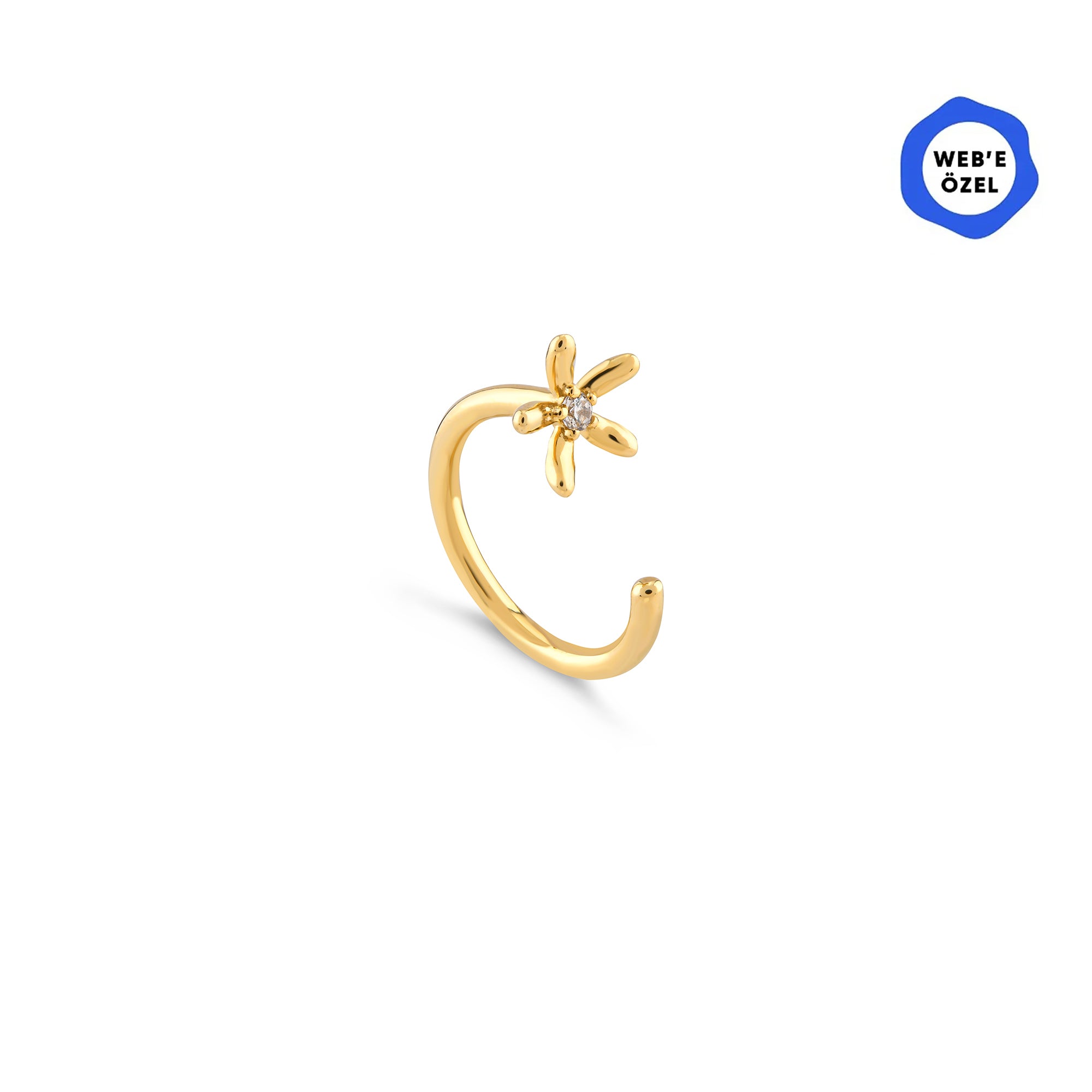 Papatya Çiçeği Taşlı Altın Relax Piercing / 14 Ayar Sarı Altın