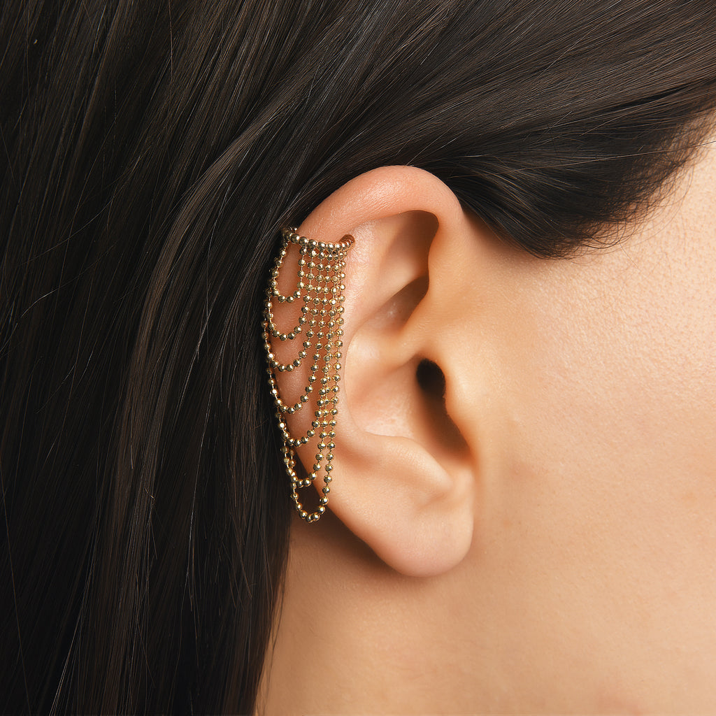 Toplu Sıkıştırmalı Dorika Kat Kat Sallantılı Altın Halka Earcuff / 14 Ayar Sarı Altın