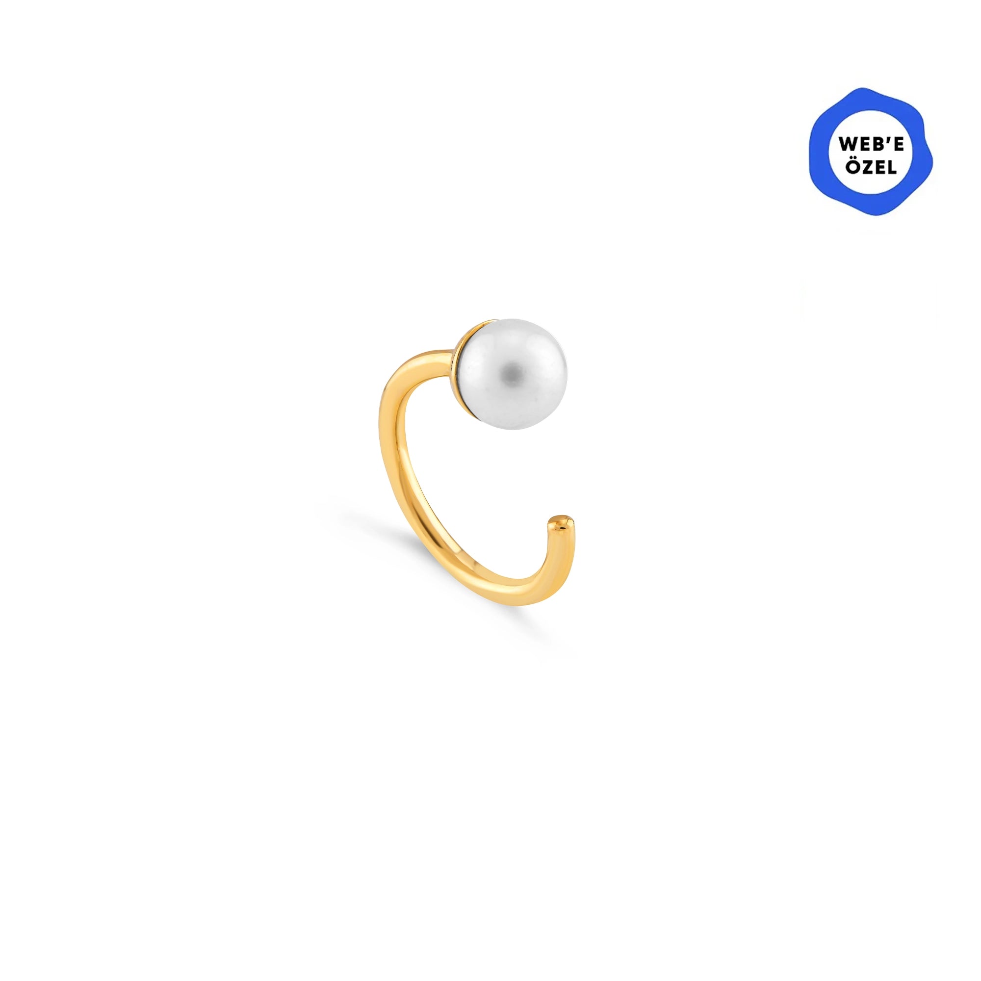 Latte İncili Altın Relax Piercing / 14 Ayar Sarı Altın
