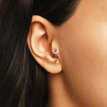 Yaprak Form Markiz Kesim Taşlı Altın Piercing / 14 Ayar Sarı Altın