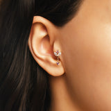 Yaprak Form Markiz Kesim Taşlı Altın Piercing / 14 Ayar Sarı Altın