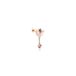 Yaprak Form Markiz Kesim Taşlı Altın Piercing / 14 Ayar Rose Altın