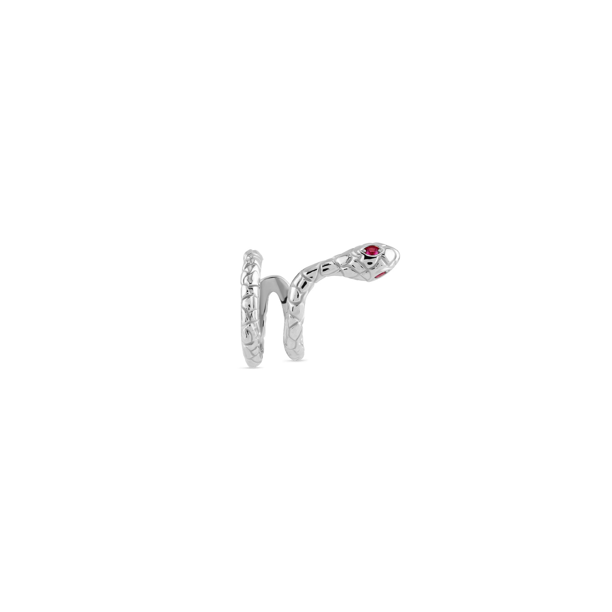 Sarmal Taşlı Yılan Altın Earcuff (Sağ Kulak) / 14 Ayar Beyaz Altın