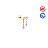 Gaudi Figürlü Zincir Sallantılı Taşlı Yatay Bar Altın Piercing