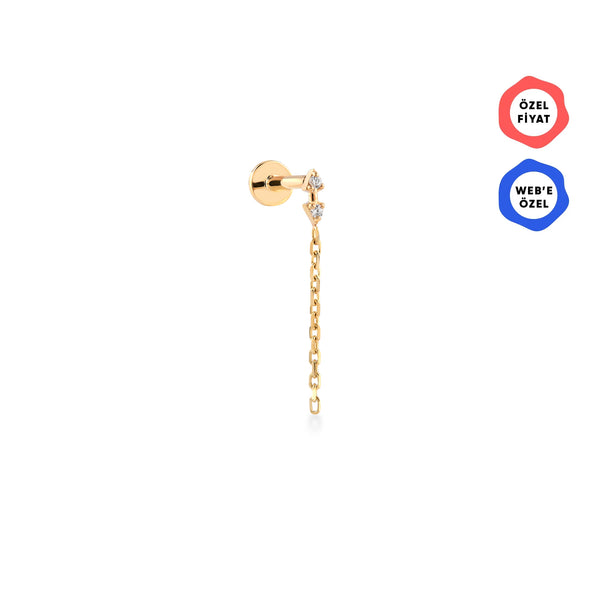 Gusto Premium Çift Yön Üçgen Zincir Sallantılı Tragus Pırlanta Piercing