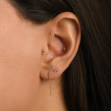 Gusto Premium Çift Yön Üçgen Zincir Sallantılı Tragus Pırlanta Piercing / 14 Ayar Sarı Altın