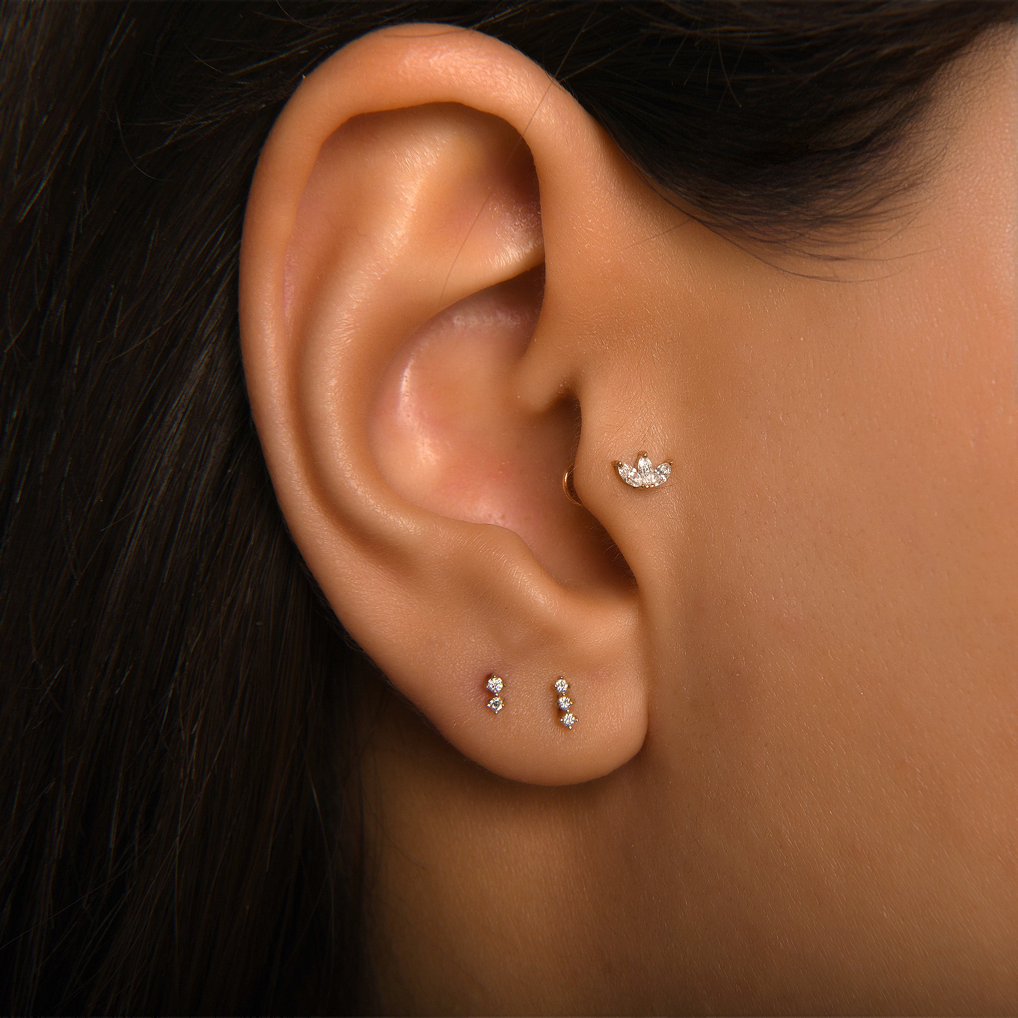 Gusto Premium Markiz Tragus Pırlanta Piercing / 14 Ayar Sarı Altın