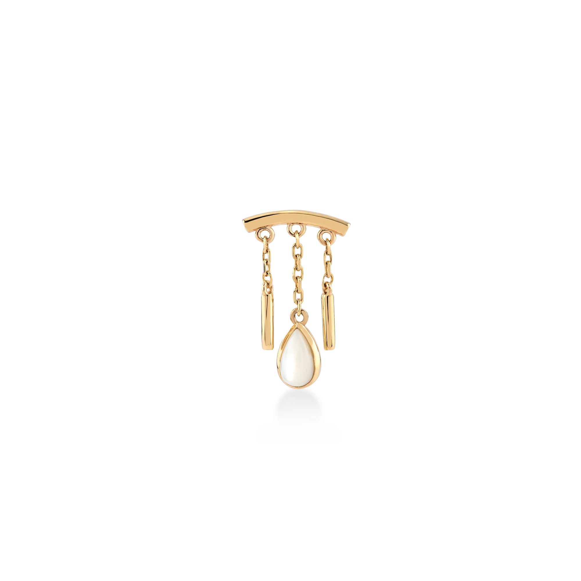 Gaudi Kavisli Bar Sallantılı Damla Opal Taşlı Altın Piercing / 14 Ayar Sarı Altın