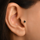 Maça Siyah Mineli Altın Piercing / 14 Ayar Sarı Altın