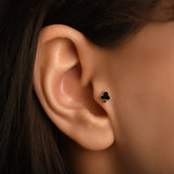 Sinek Siyah Mineli Altın Piercing / 14 Ayar Sarı Altın