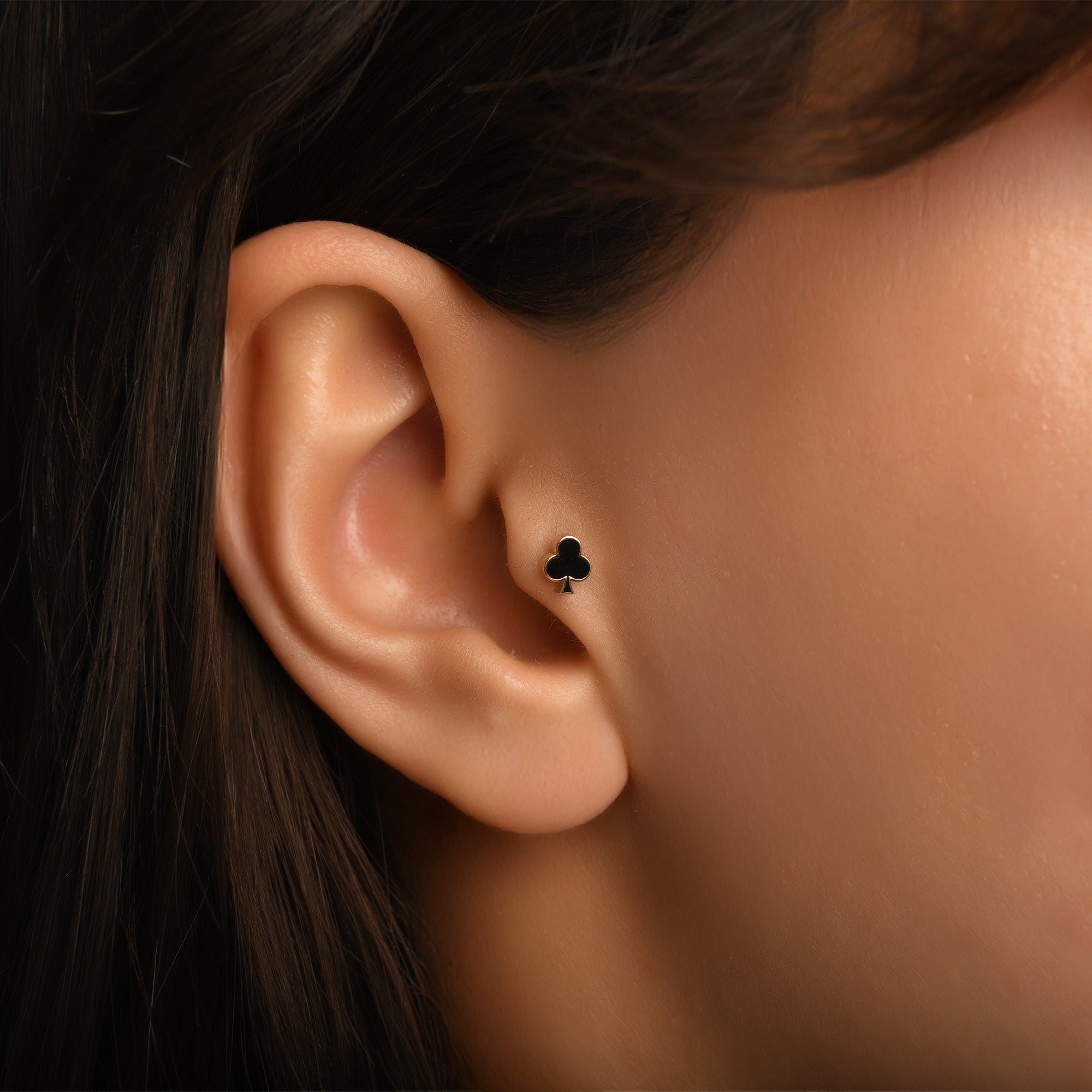 Sinek Siyah Mineli Altın Piercing / 14 Ayar Sarı Altın