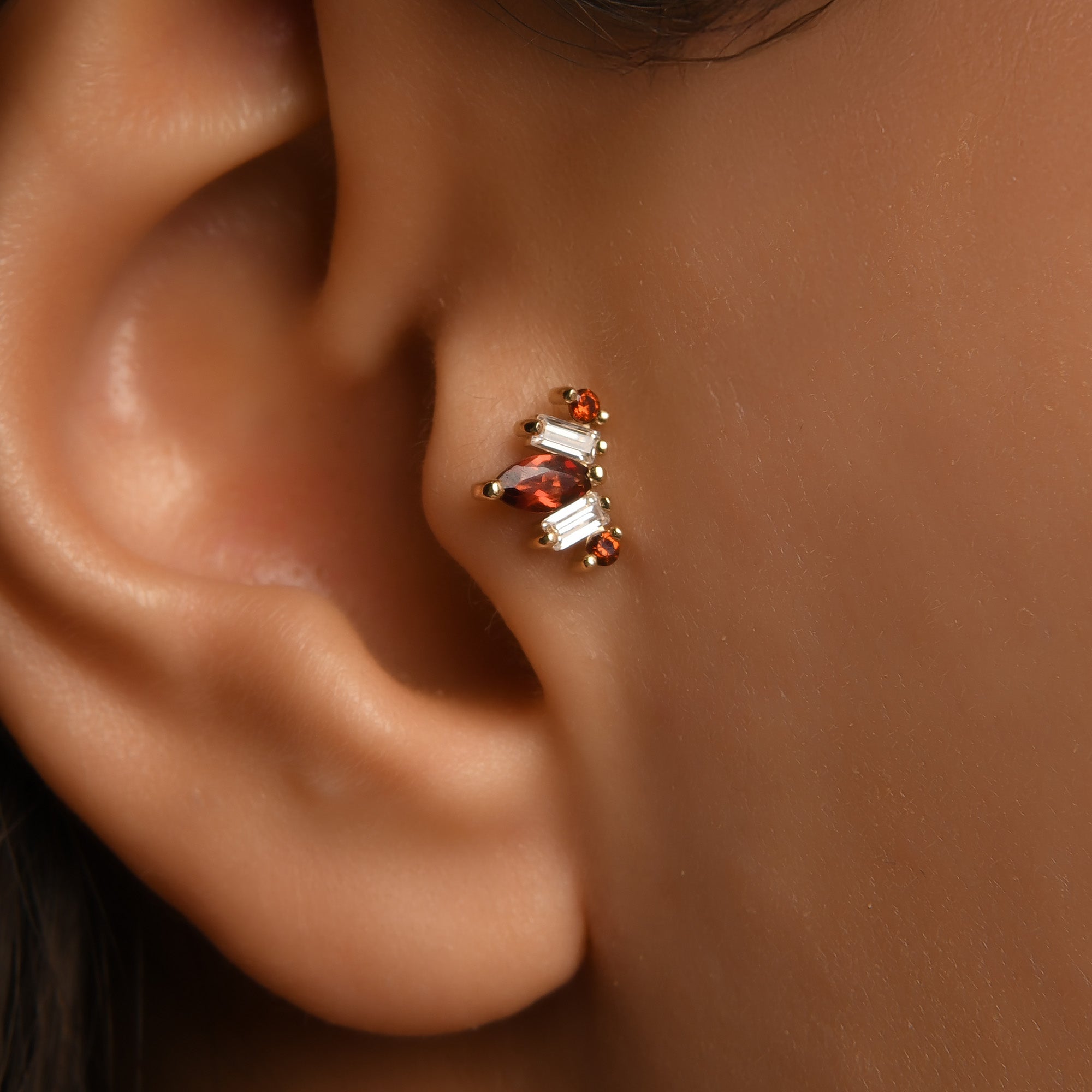 Markiz Renkli Taş Seçenekli Altın Piercing / 14 Ayar Sarı Altın