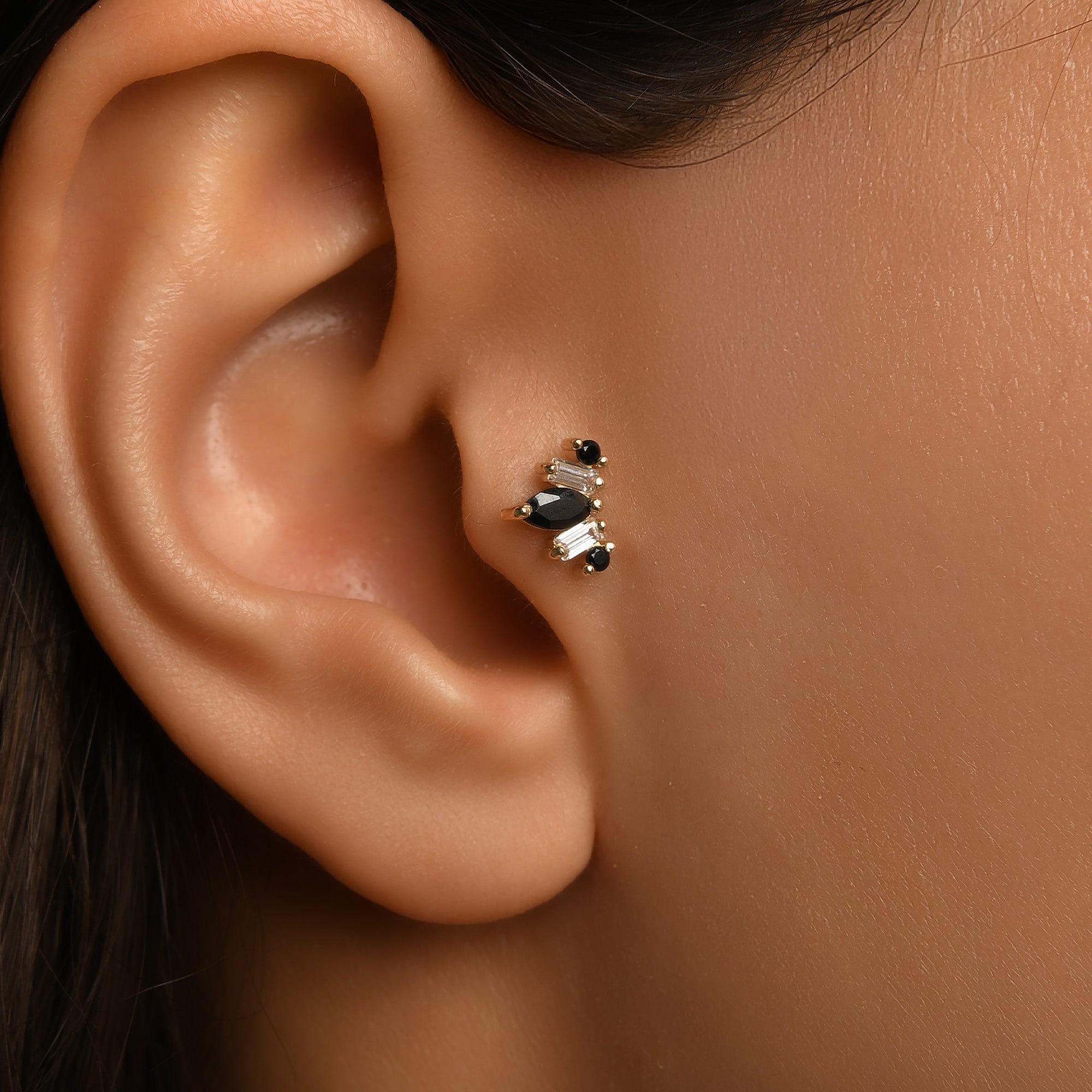 Markiz Renkli Taş Seçenekli Altın Piercing / 14 Ayar Sarı Altın