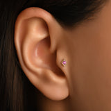 Karo Kırmızı Taşlı Altın Piercing / 14 Ayar Sarı Altın