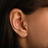 Maça Siyah Taşlı Altın Piercing / 14 Ayar Sarı Altın