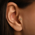 Maça Siyah Taşlı Altın Piercing / 14 Ayar Sarı Altın