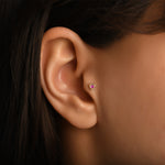 Kupa Kalp Kırmızı Taşlı Altın Piercing / 14 Ayar Sarı Altın