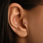 Kupa Kalp Kırmızı Taşlı Altın Piercing / 14 Ayar Sarı Altın