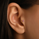 Kupa Kalp Kırmızı Taşlı Altın Piercing / 14 Ayar Sarı Altın