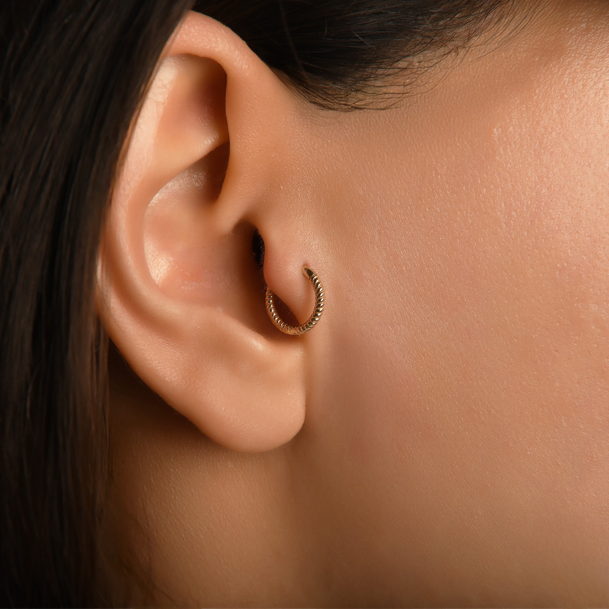 Burgulu Altın Halka Piercing (10mm) / 14 Ayar Sarı Altın