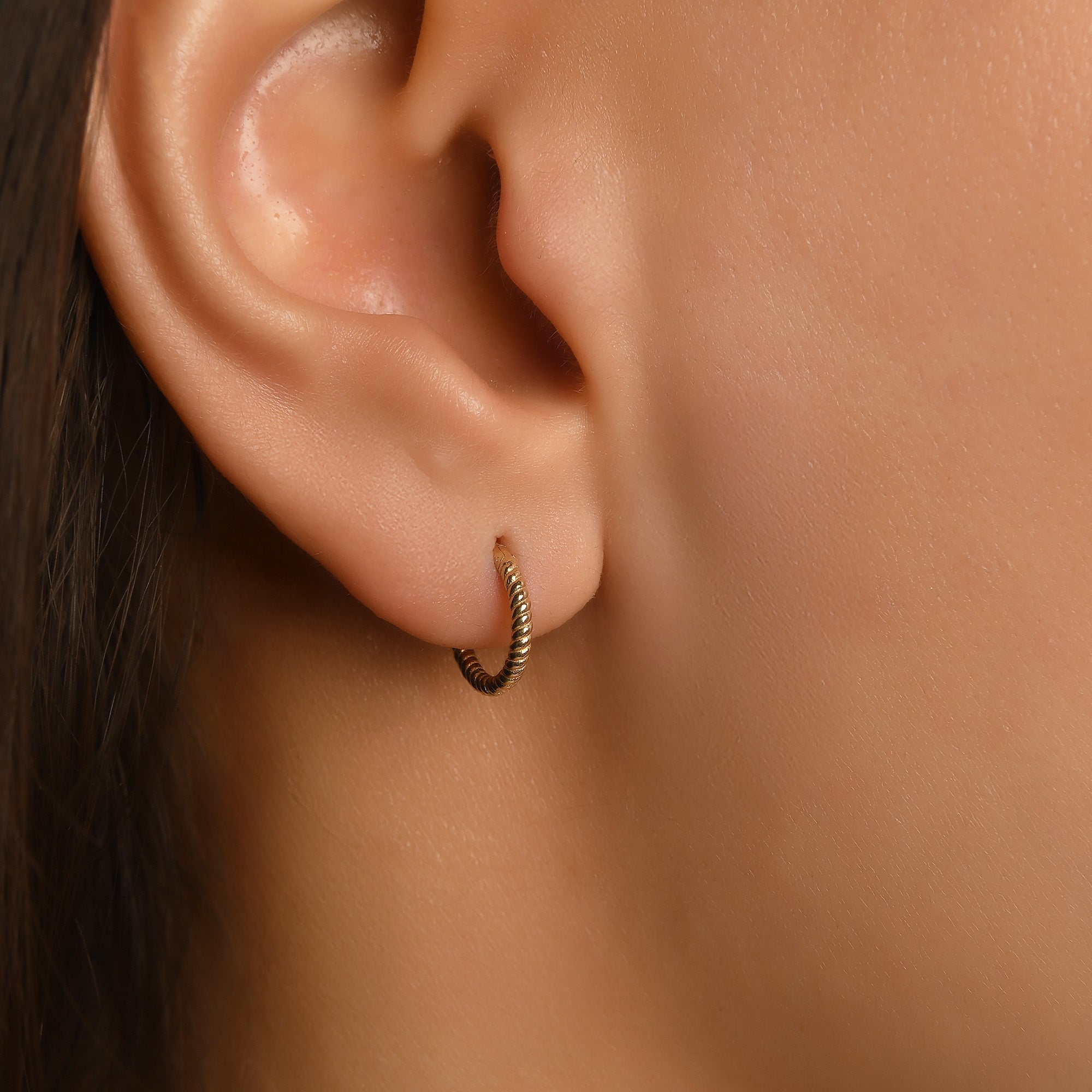 Burgulu Altın Halka Piercing (10mm) / 14 Ayar Sarı Altın