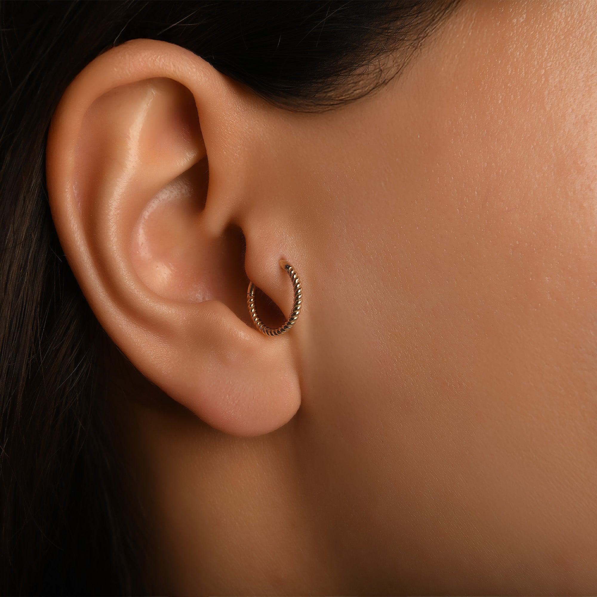 Burgulu Altın Halka Piercing (12mm) / 14 Ayar Sarı Altın