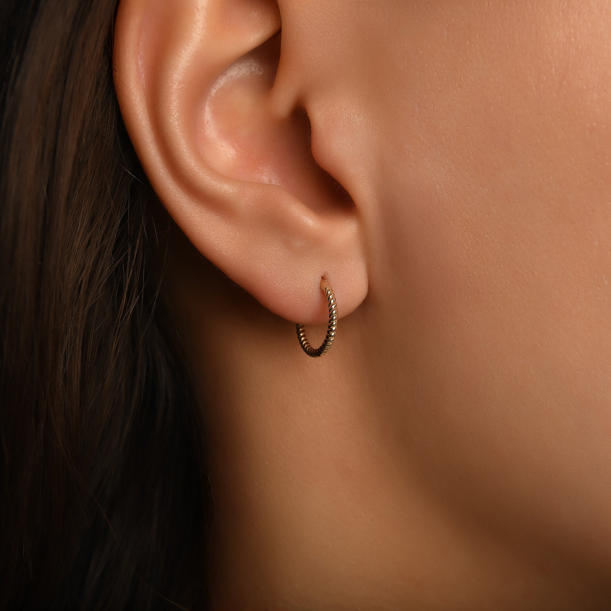 Burgulu Altın Halka Piercing (12mm) / 14 Ayar Sarı Altın