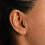 Asimetrik Baguette Taşlı Altın Piercing / 14 Ayar Sarı Altın