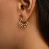 Damla Sallantılı Taşlı Halka Piercing / 14 Ayar Sarı Altın