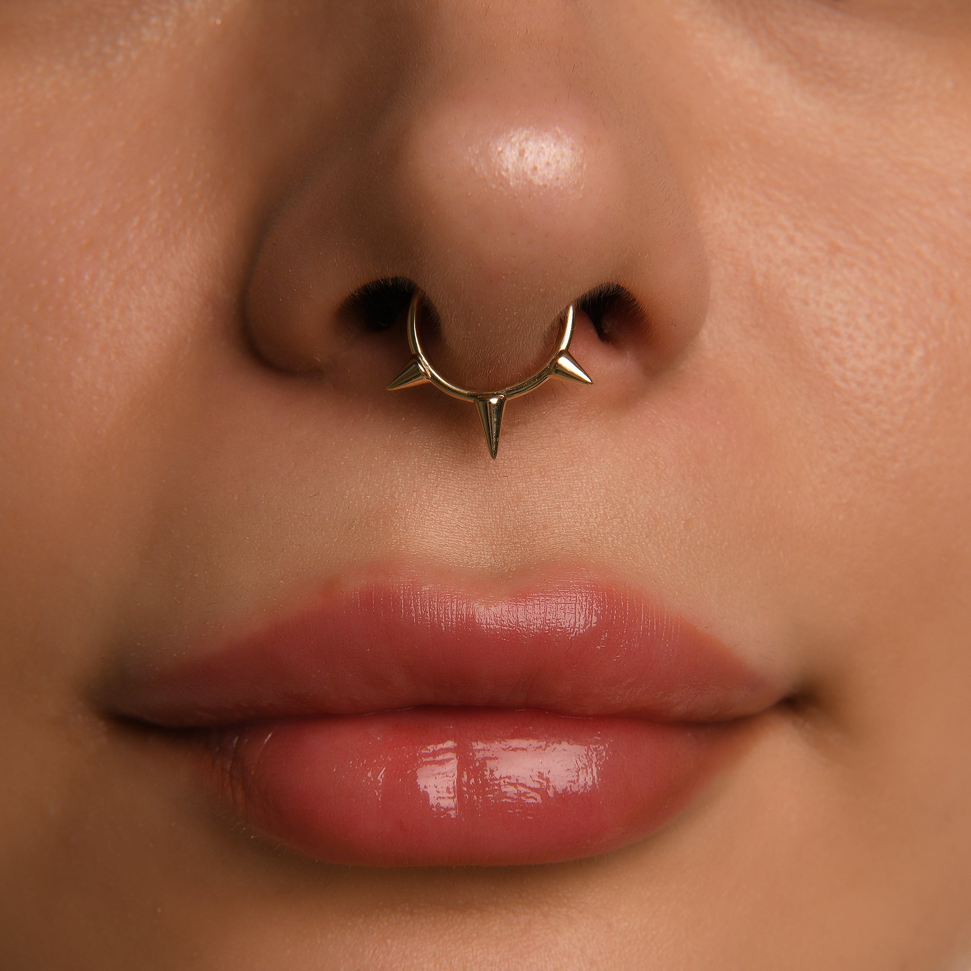 Üçlü Konik Altın Septum Piercing / 14 Ayar Sarı Altın