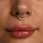 Düet Sıra Taşlı Altın Septum Piercing / 14 Ayar Sarı Altın