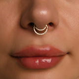 Düet Sıra Taşlı Altın Septum Piercing / 14 Ayar Sarı Altın