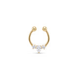 Üç Taşlı Damla Kesim Altın Septum Piercing