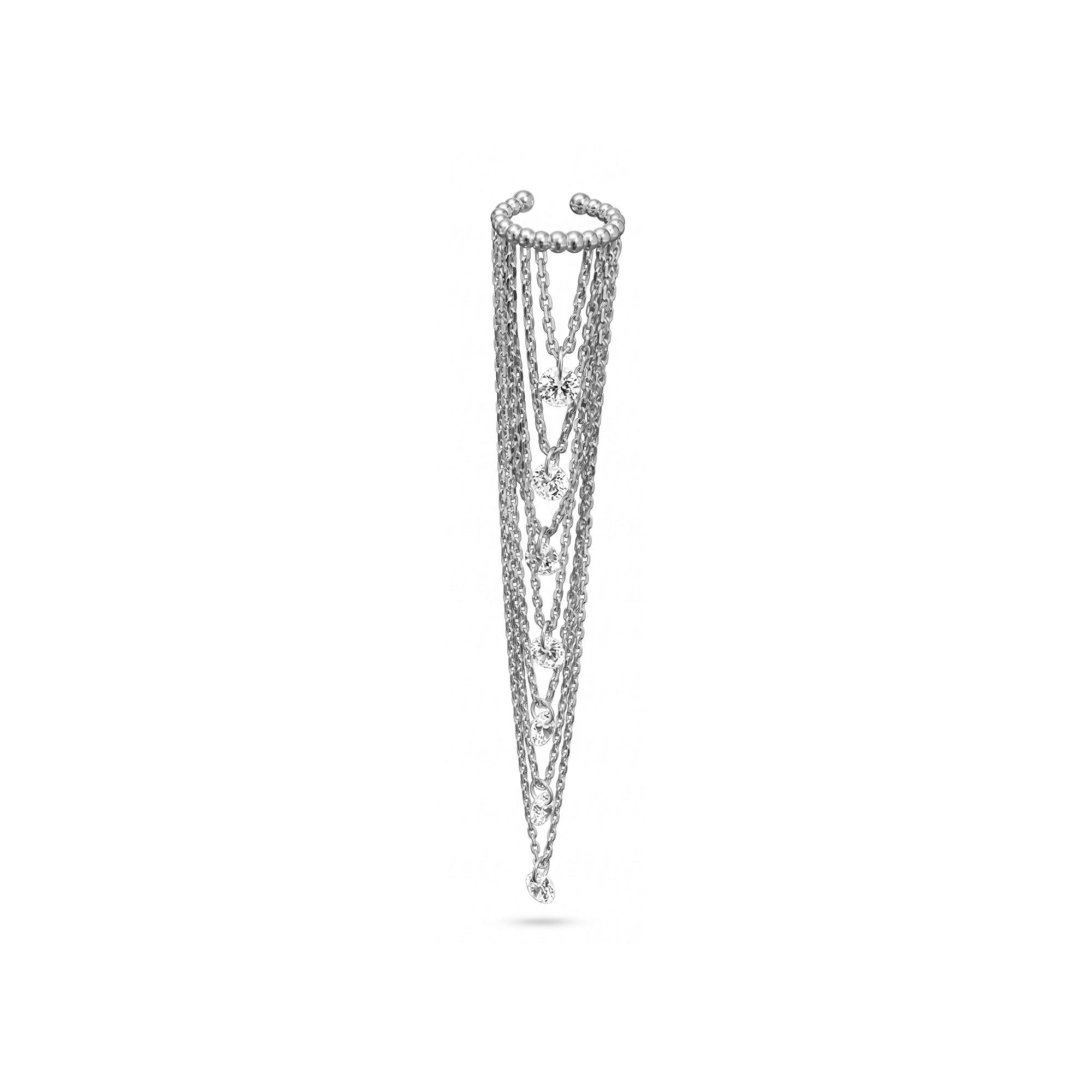 Lumina Kat Kat Taşlı Sallantılı Altın Halka Earcuff / 14 Ayar Beyaz Altın