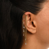 Lumina Kat Kat Taşlı Sallantılı Altın Halka Earcuff / 14 Ayar Sarı Altın