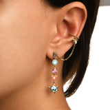 Vivaldi Mineli Taşlı Sallantılı Altın Halka Earcuff Küpe