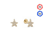 Gusto Deniz Yıldızı Taşlı Altın Tragus Piercing / 14 Ayar Sarı Altın