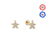 Gusto Deniz Yıldızı Taşlı Altın Tragus Piercing / 14 Ayar Sarı Altın