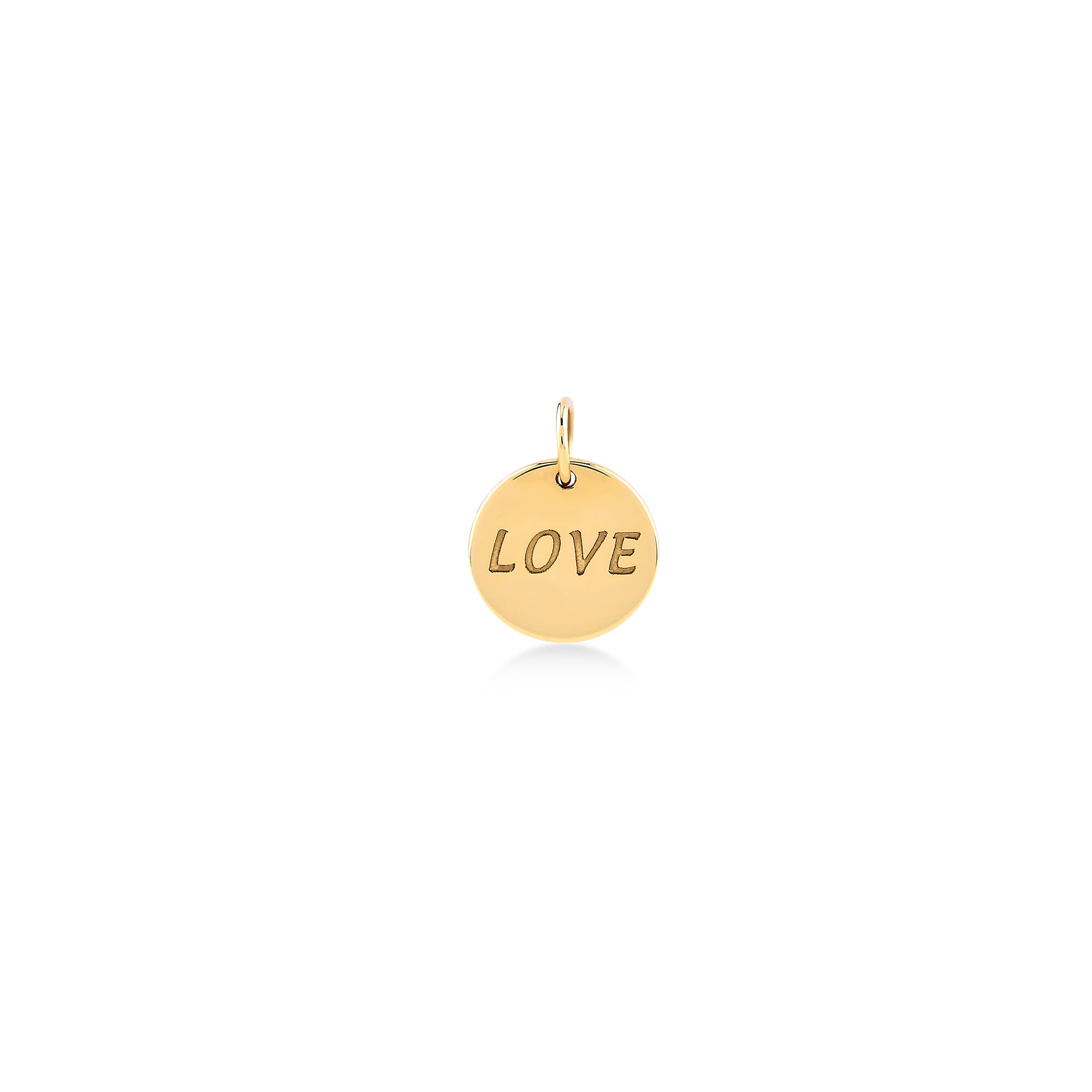 14 Ayar Sarı Altın Love Madalyon Plaka Charm / TR