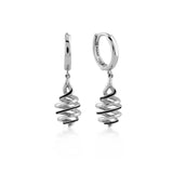 Mineli Spiral Sallantılı Altın Halka Küpe / 14 Ayar Beyaz Altın