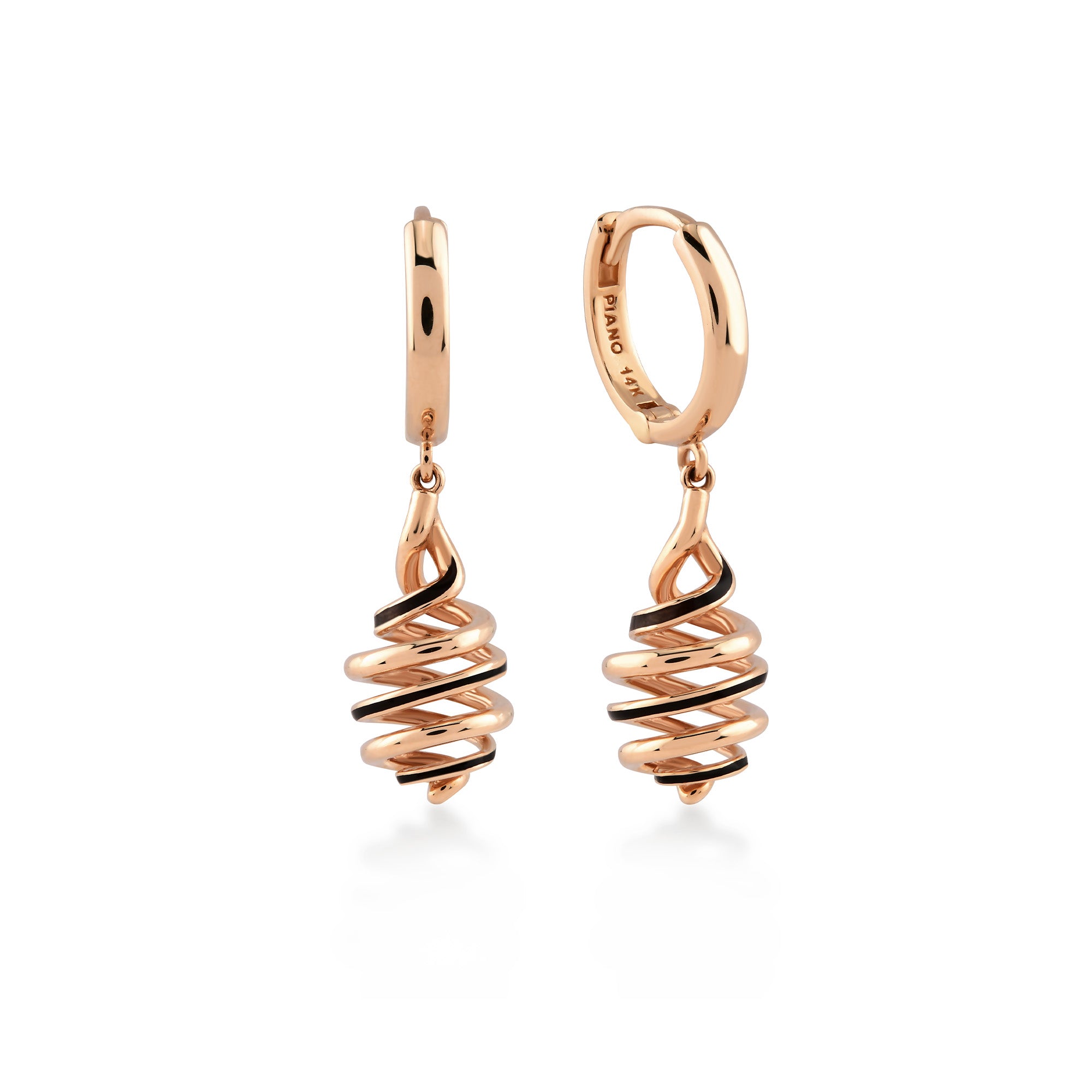 Mineli Spiral Sallantılı Altın Halka Küpe / 14 Ayar Rose Altın