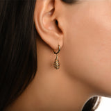 Mineli Spiral Sallantılı Altın Halka Küpe / 14 Ayar Sarı Altın