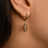 Mineli Spiral Sallantılı Altın Halka Küpe / 14 Ayar Sarı Altın