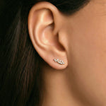 Hilal Sidereal Taşlı Altın Küpe / 14 Ayar Sarı Altın