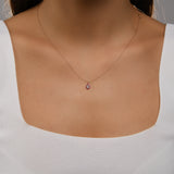 Damla Kesim Etrafı Yakut Taşlı 0.12 ct Pırlanta Kolye / 14 Ayar Rose Altın