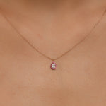 Damla Kesim Etrafı Yakut Taşlı 0.12 ct Pırlanta Kolye / 14 Ayar Rose Altın