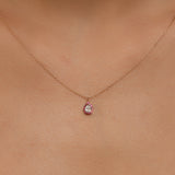 Damla Kesim Etrafı Yakut Taşlı 0.12 ct Pırlanta Kolye / 14 Ayar Rose Altın