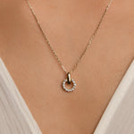 Halka Detaylı Taşlı Altın Kolye / 14 Ayar Sarı Altın