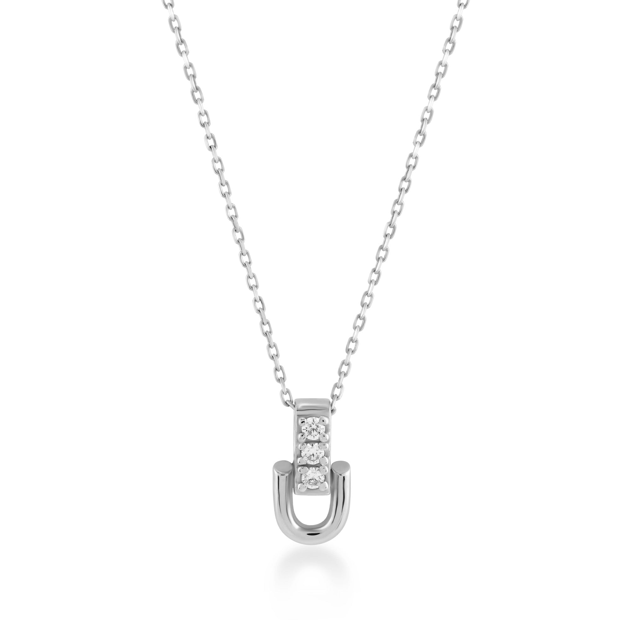 Sıralı Taşlı Altın Kolye / 14 Ayar Beyaz Altın