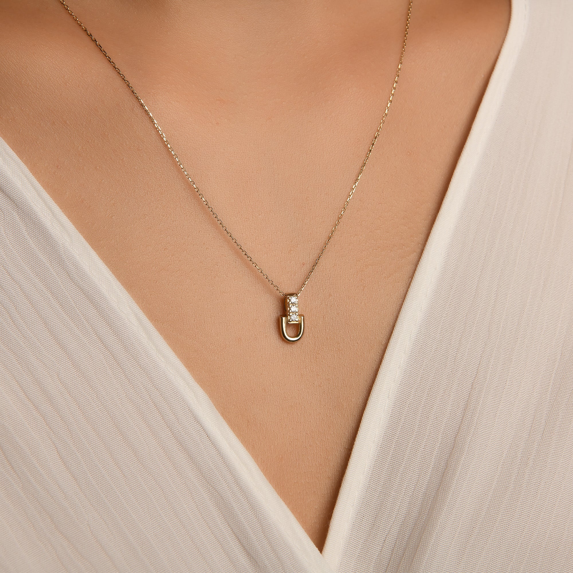 Sıralı Taşlı Altın Kolye / 14 Ayar Sarı Altın